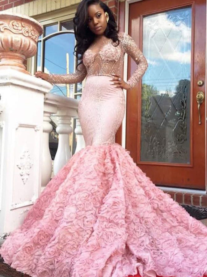  Luxury  Prom Dresses  Pink Sexy Long Sleeve Prom Dress  