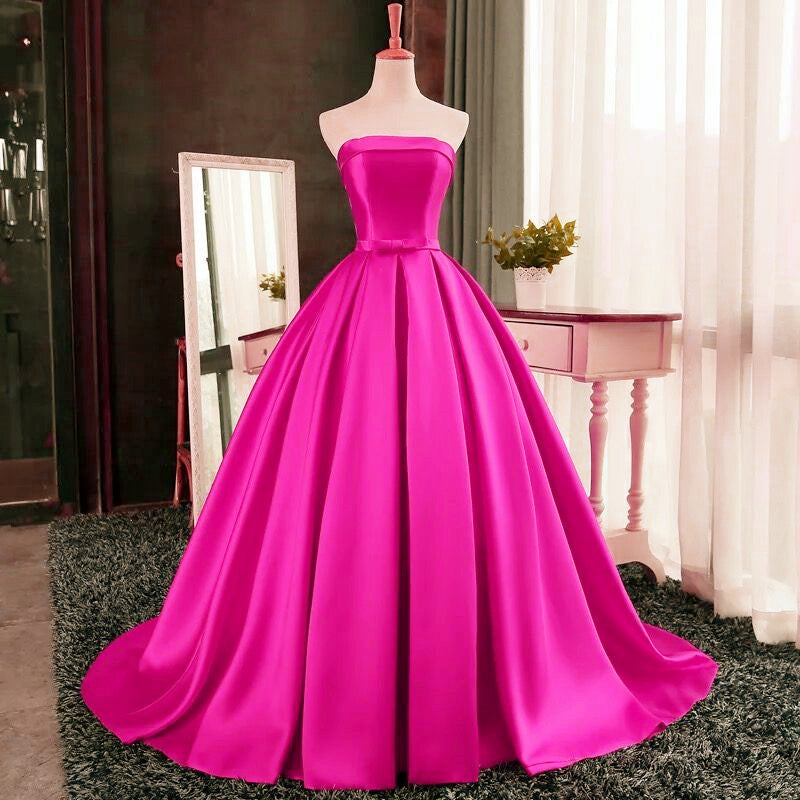 Cheap Red Prom Dress Ball Gown Sweep/Brush Train Strapless Prom Dress
