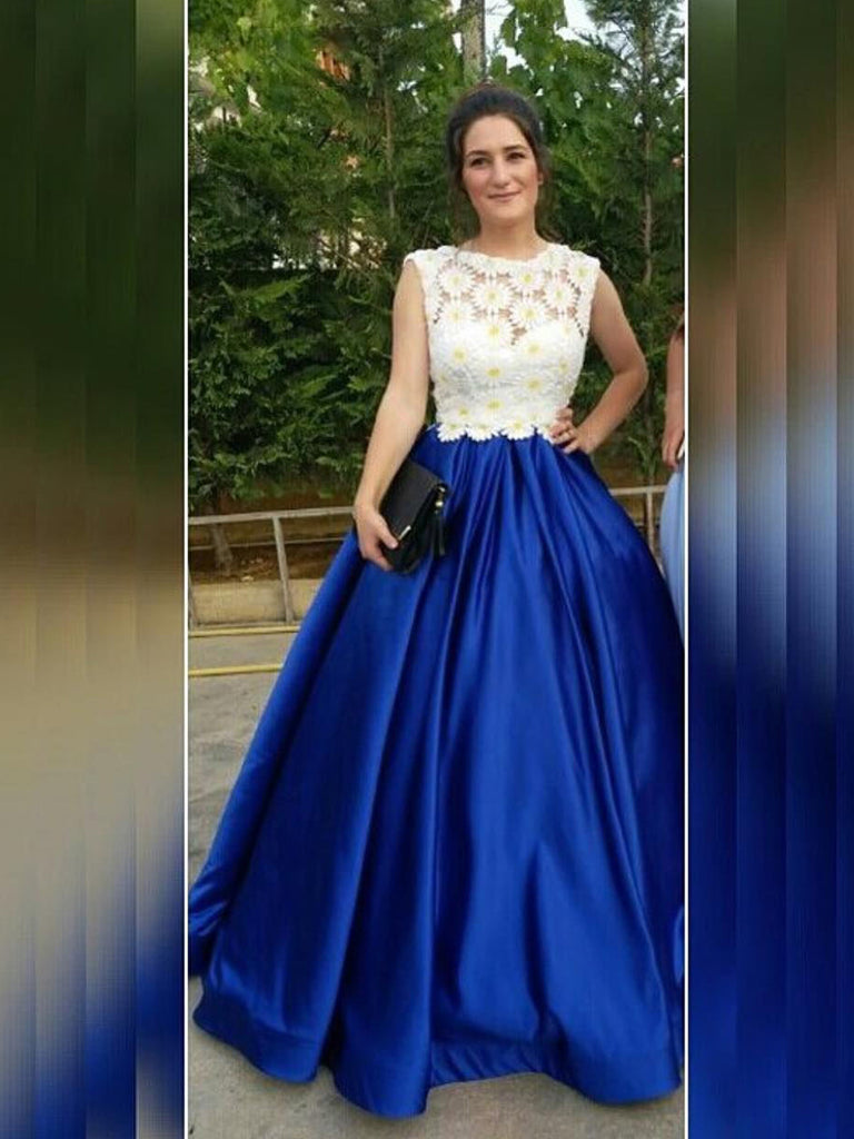 Royal Blue Prom Dresses Ball Gown Floor-length Lace Prom Dress/Evening