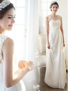 Cheap Wedding Dresses Scoop A Line Floor Length Chiffon Ivory Chic