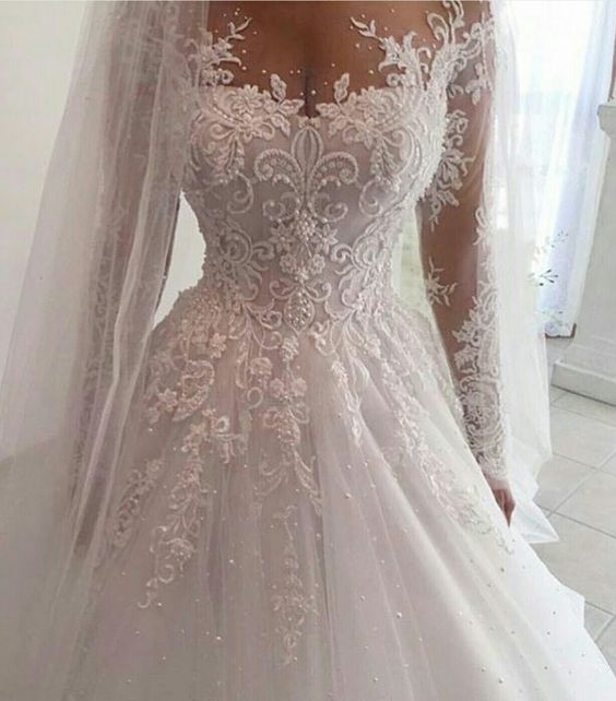 Chic Wedding Dresses Scoop Long Sleeve Ball Gown Beading Bridal Gown J ...