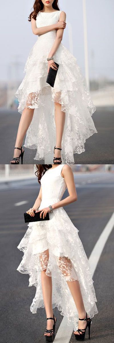 High Low Wedding Dresses A Line Asymmetrical Ivory Sexy Lace Bridal Go Anna Promdress