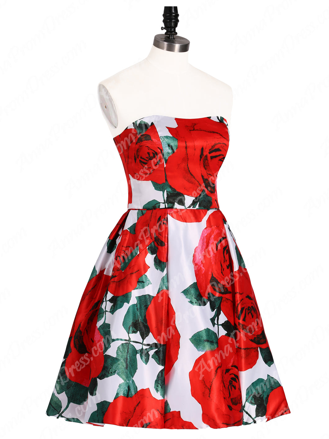 Cute Rose Floral Print Homecoming Dresses Strapless Short Prom Dress ...