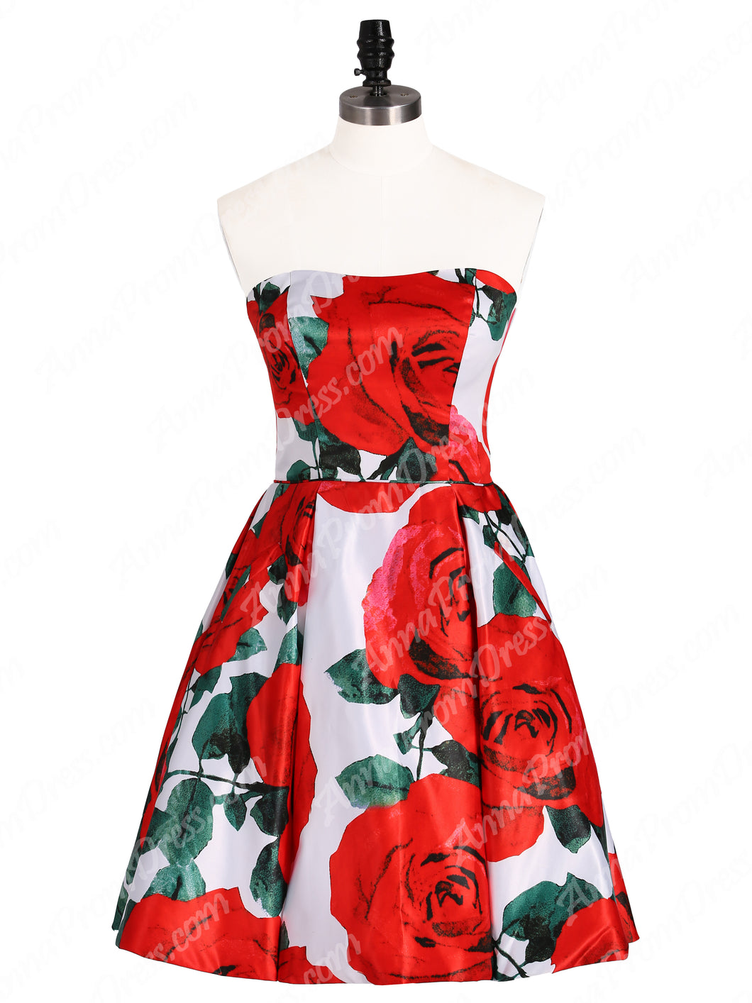 Cute Rose Floral Print Homecoming Dresses Strapless Short Prom Dress ...