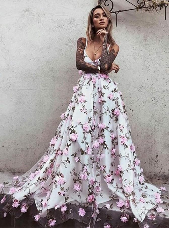 long floral prom dress