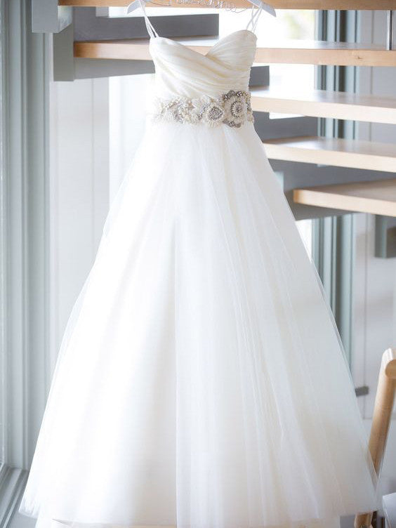 Romantic Wedding Dresses Cheap Sweetheart Floor-length Sequins Tulle J ...