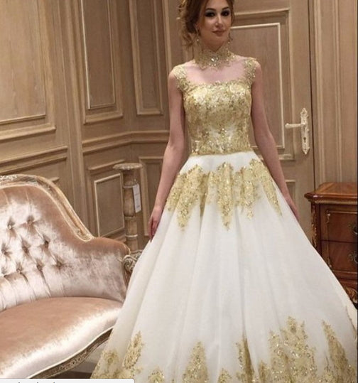 Beautiful Wedding Dresses Long Train Romantic Gold Appliques Big Brida ...