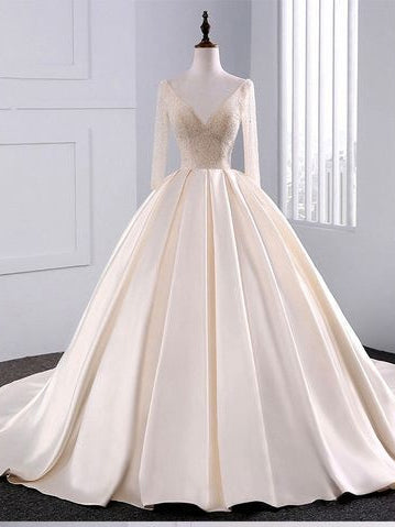 Ball Gown Wedding Dresses Long Train Beading V Neck Sexy Big Colored