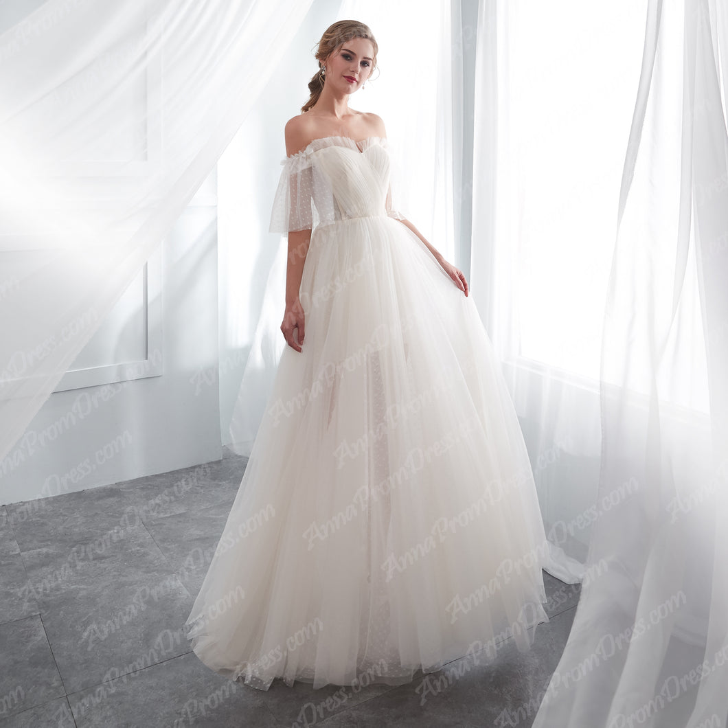 Half Sleeve Wedding Dresses A-line Short Train Elegant Simple Romantic ...