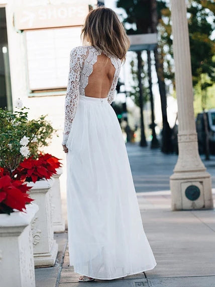 long sleeve v back wedding dress