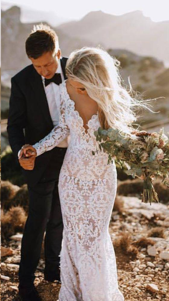 beach long sleeve wedding dress