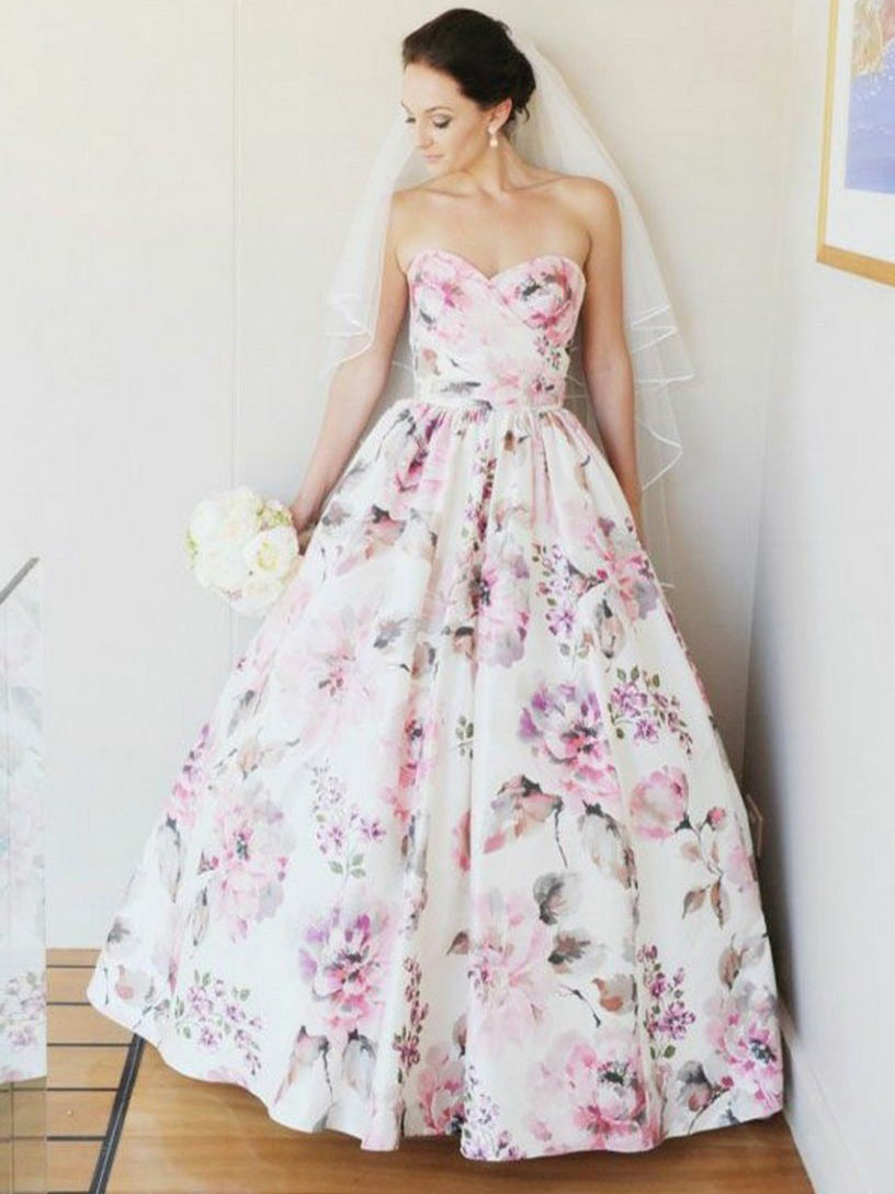 floral print wedding gown