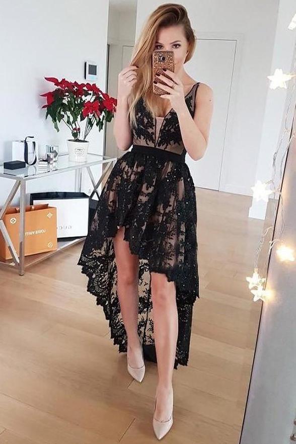 black short front long back dress