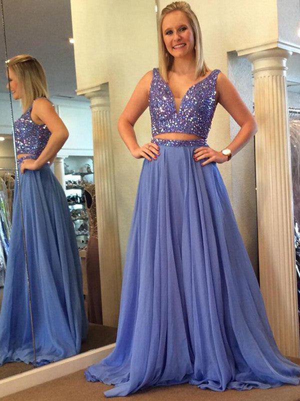 Outfit Prom Dress, A-line Chiffon Beading Long Light Blue Prom Dress ...