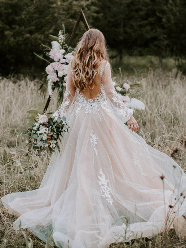 long sleeve bohemian wedding dress