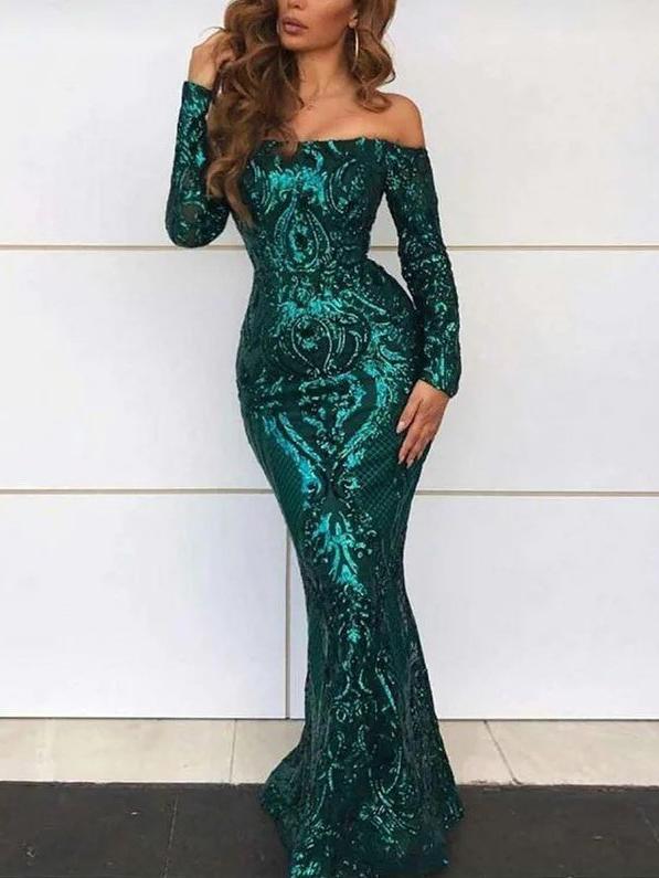 green sparkly gown
