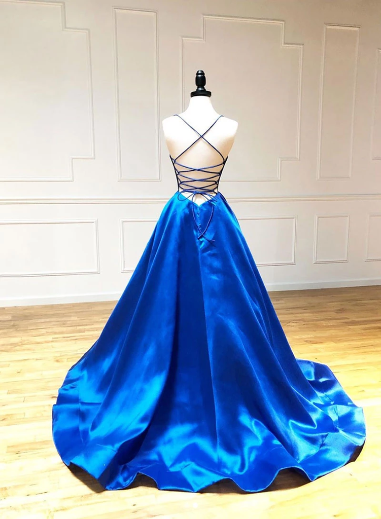 A-line Spaghetti Straps Royal Blue Long Prom Dresses Party Dresses JKM ...