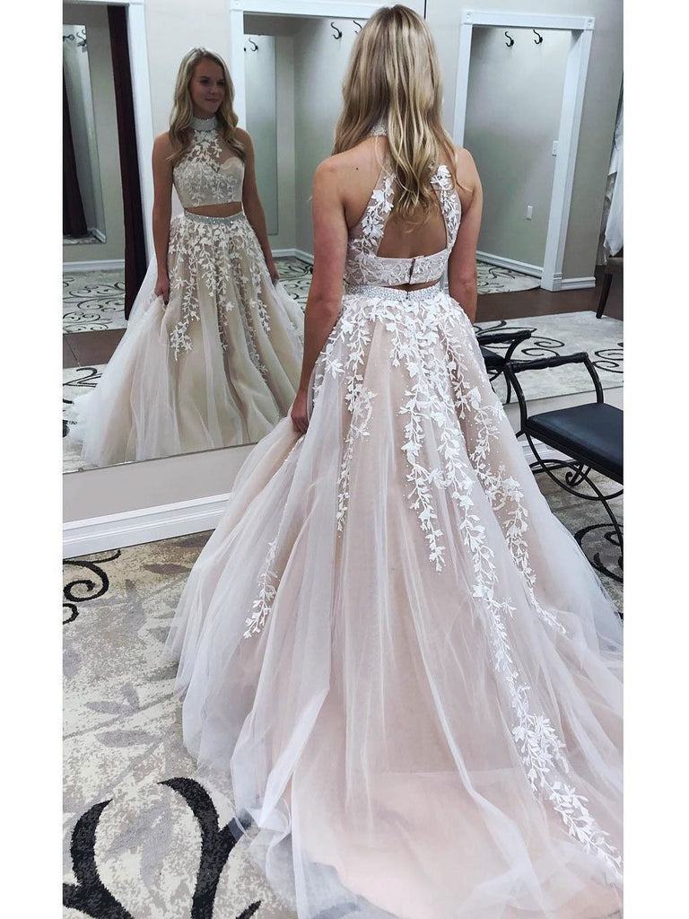 White Lace Appliqued Two Piece Prom Dresses2 Piece Prom Dress Anna Promdress 5436