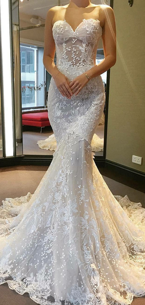 Ivory Lace Mermaid Wedding Dress 2022 Sweetheart Princess Wedding Dres ...