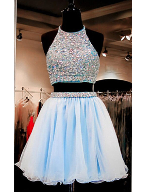 baby blue two piece prom dress