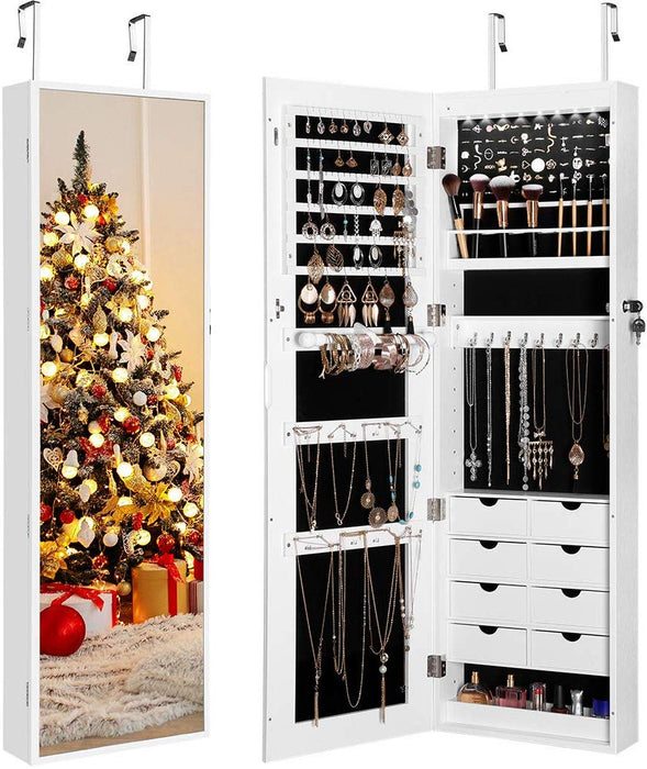 Full Length Mirror Jewelry Cabinet Organizer With 8 Led Lights