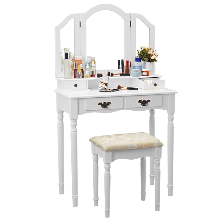 Langria Vanity Makeup And Dressing Table With Tri Fold Mirror