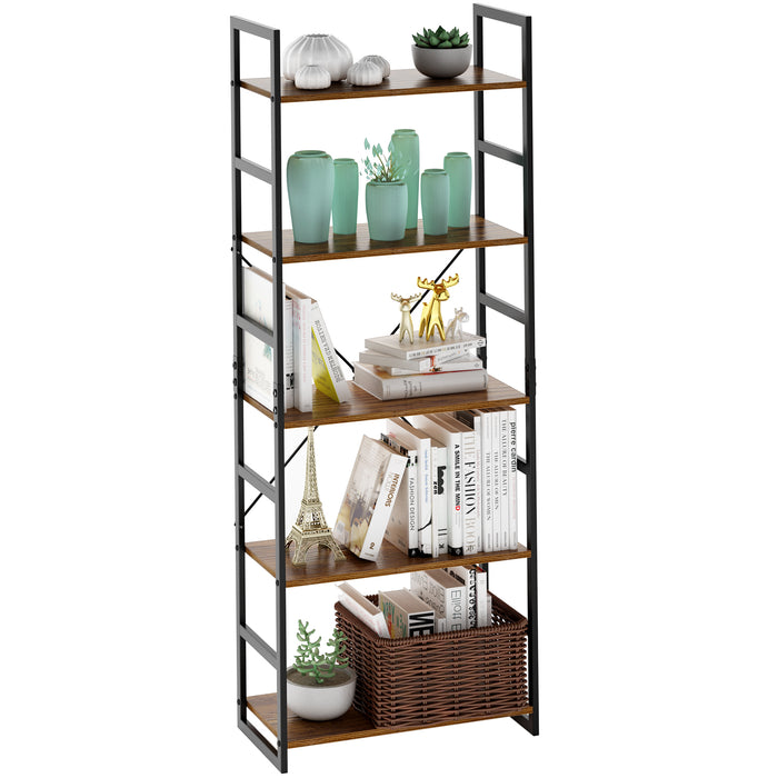 Industrial Ladder Shelf 5 Tier Bookshelf Storage Rack Shelves