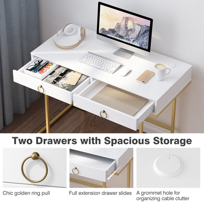 2 Drawers Computer Desk Study Writing Vanity Table Grey White