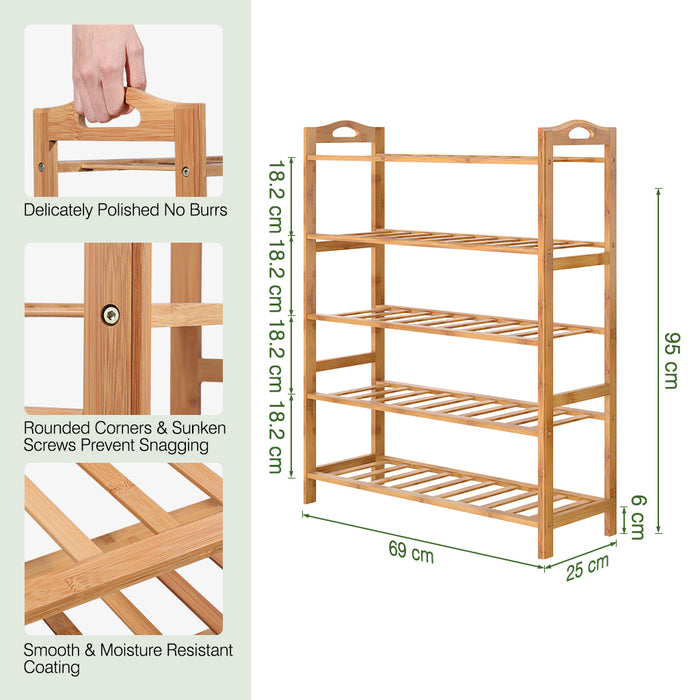 5 Tier Bamboo Shoe Rack | Chic Shelf 