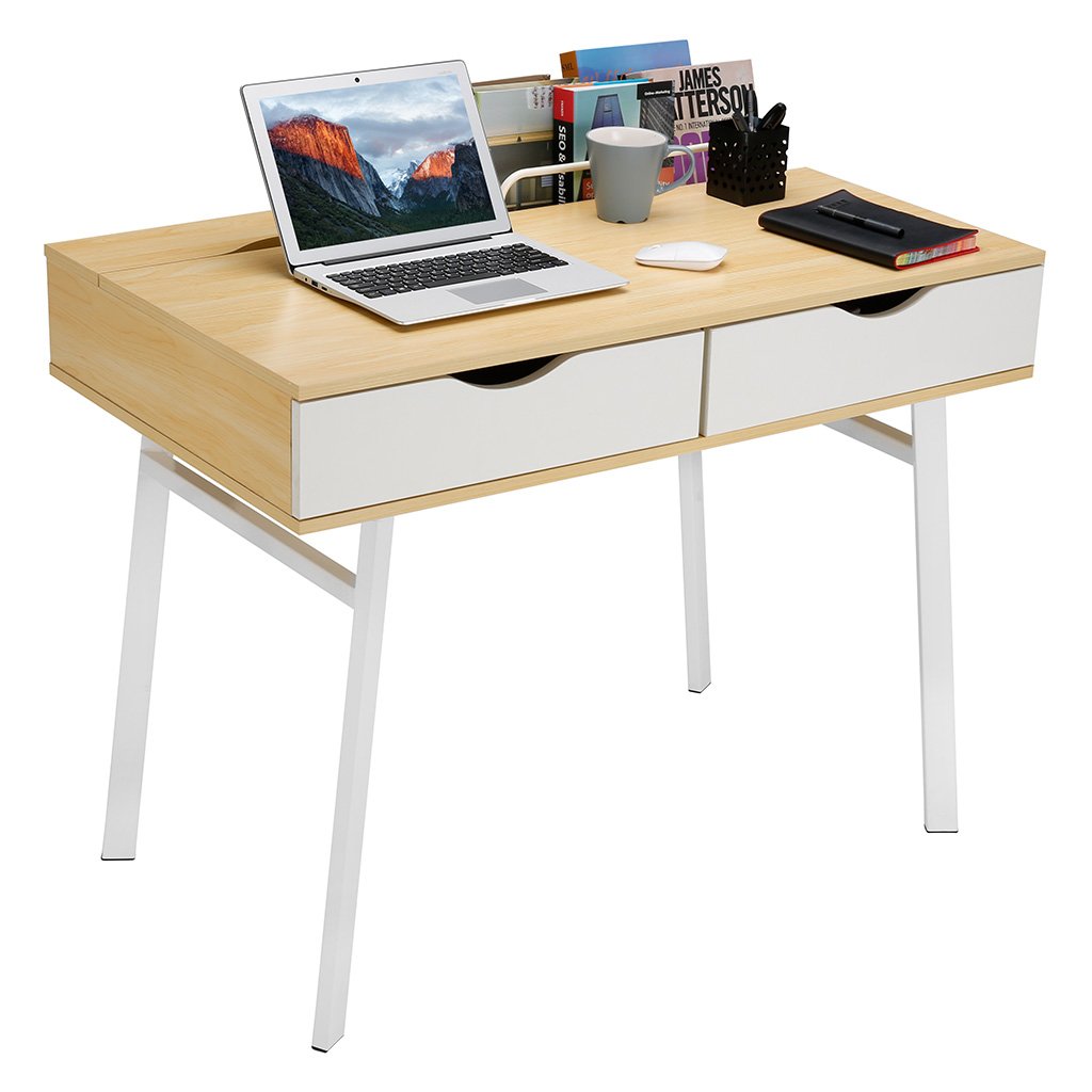 Langria Modern Minimalist Large Computer Desk With 2 Drawers