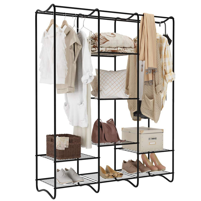 Large Free Standing Closet Garment Rack Made Of Sturdy Iron With Spacious Storage Space