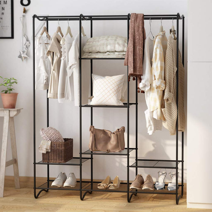 Large Iron Standing Closet Garment Rack With Rods And Shelves