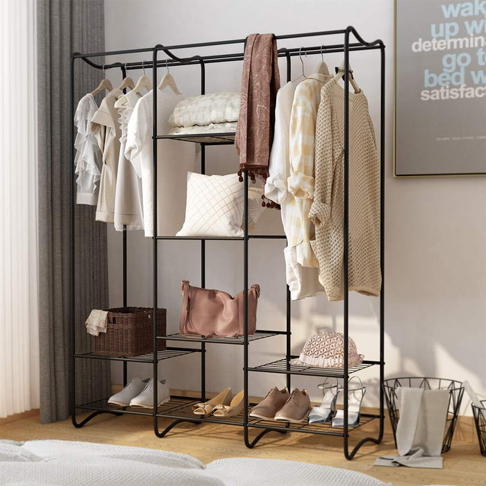 Large Free Standing Closet Garment Rack Made Of Sturdy Iron With Spacious Storage Space