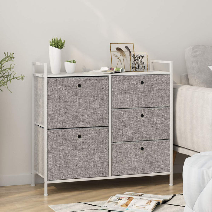 5 Drawer Wide Dresser Storage Tower Langria Faux Linen Drawer Unit