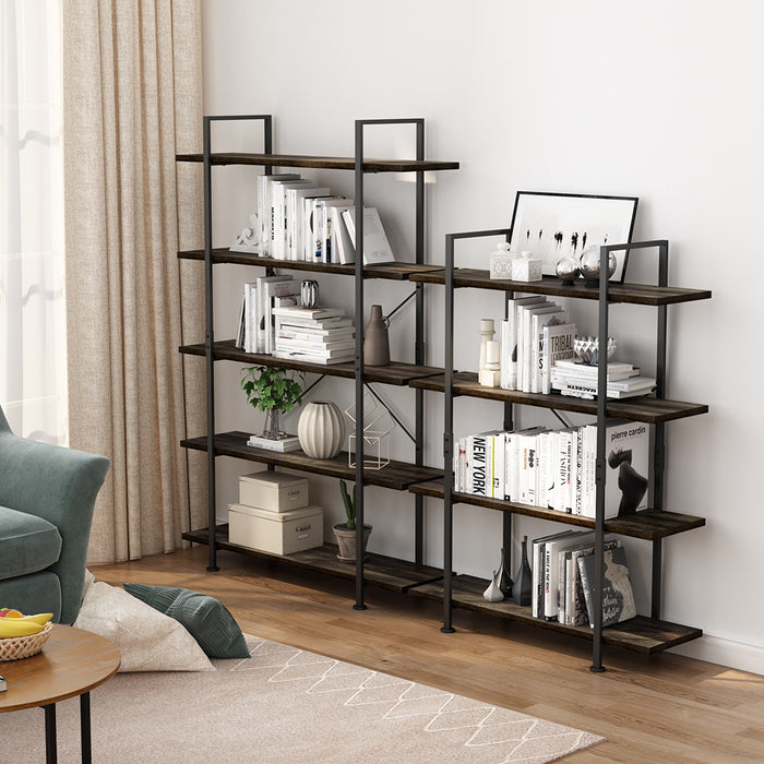 Industrial 4 Tier Bookcase Vintage Rustic Bookshelf With Black