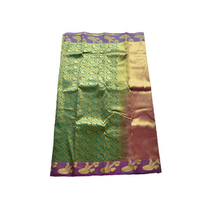arars Women's kanchipuram kanjivaram pattu style art silk colour saree with blouse (356 BOTTLE GREEN)
