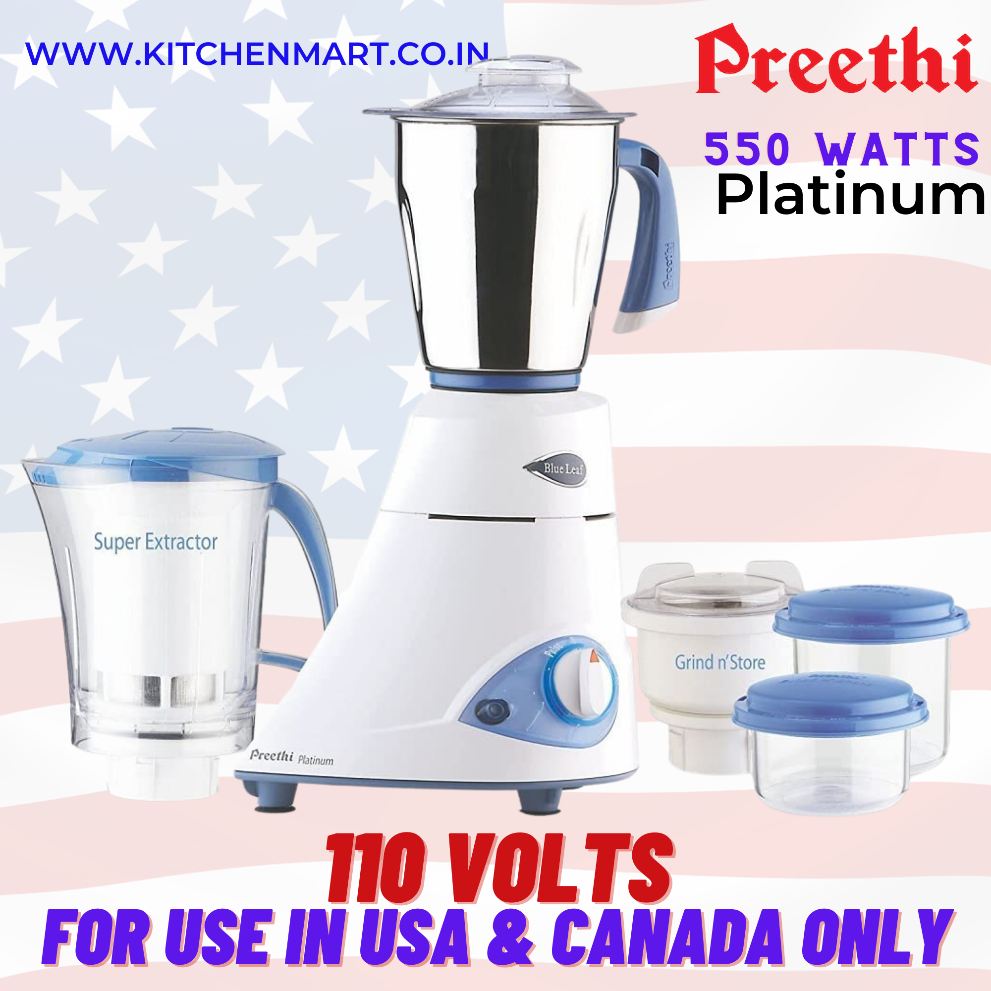 Preethi Eco Plus 4 Jar Mixer Grinder 110 Volts