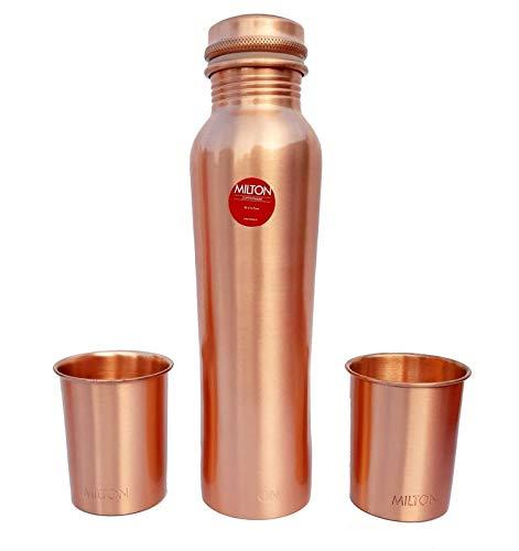 Milton Copper Water Bottle With Glass Gift Set 1000 Ml Bottle And 250 Ml Glass