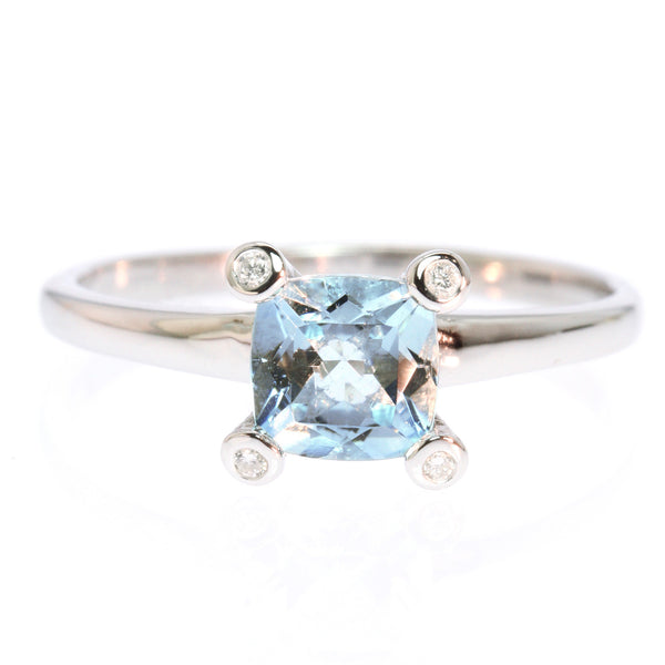 Square Cushion Cut Aquamarine and Diamond Silver Ring – Lawson Gems