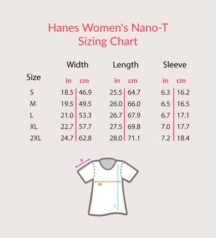 Hanes Nano Tee Size Chart