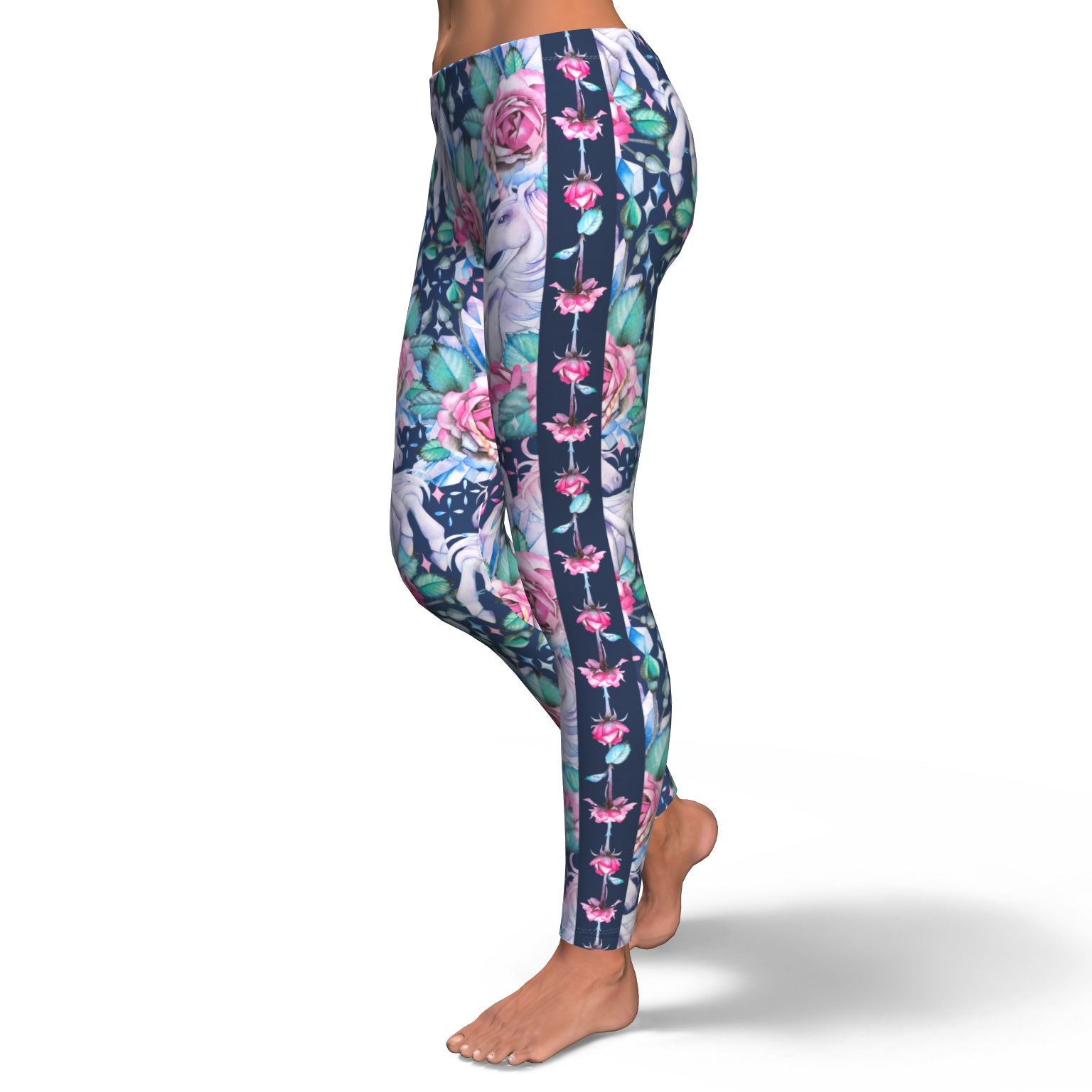 Pink Rose Pattern Unicorn Leggings - Gift For Crush