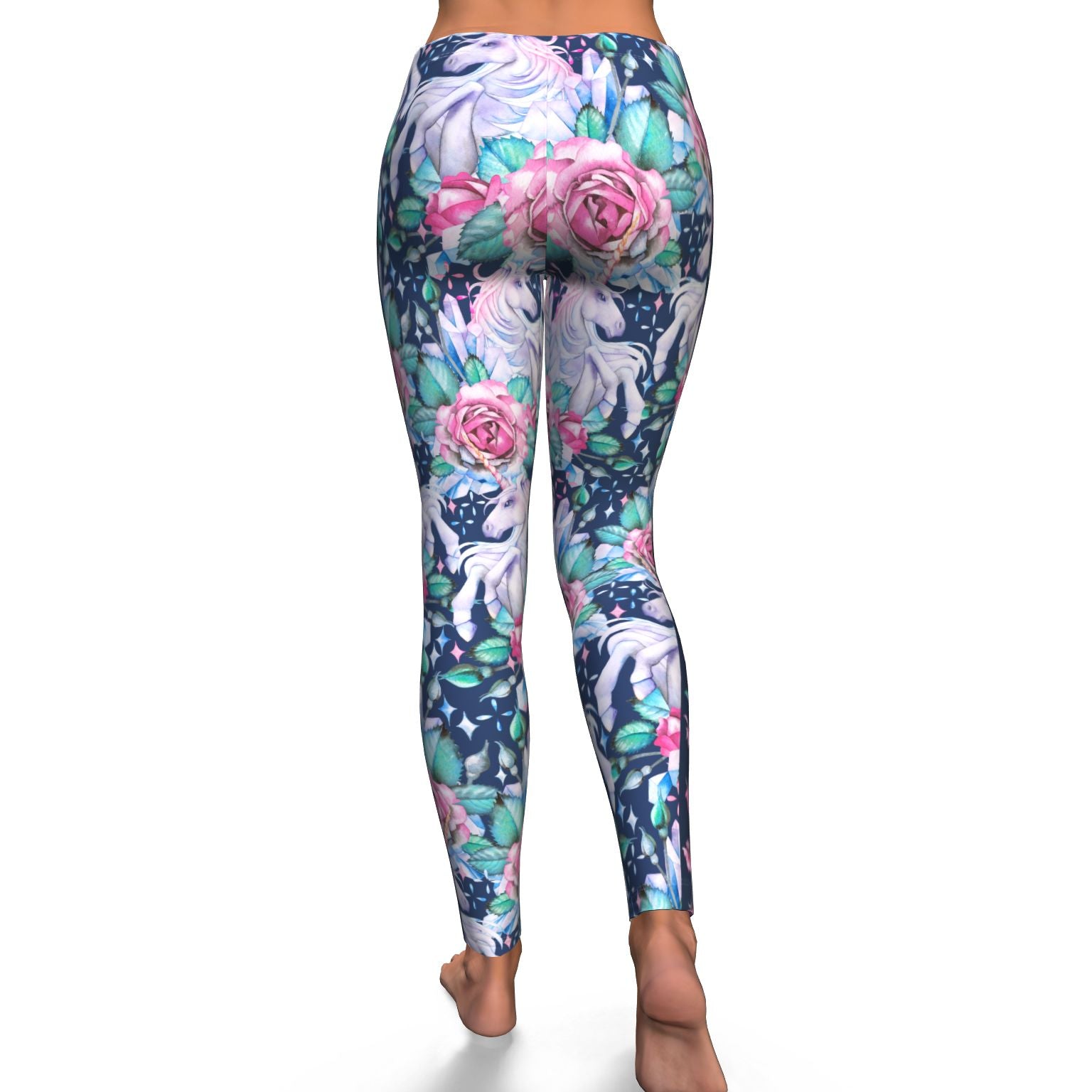 Pink Rose Pattern Unicorn Leggings - Gift For Crush