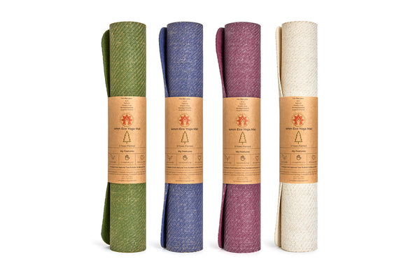 4mm CompleteGrip™ Eco-Friendly Yoga Mat in the colours Eco Natural, Autumn Plum, Midnight Blue and Forest Green