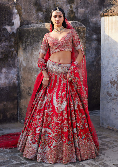 Nitika Gujral | Deep Red Bridal Lehenga Choli Set | INDIASPOPUP.COM