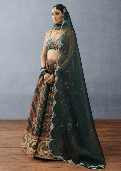 Buy Women Navy Blue Multicolour Floral Lehenga Set With Blouse And Dupatta  - Ready To Wear Lehengas - Indya