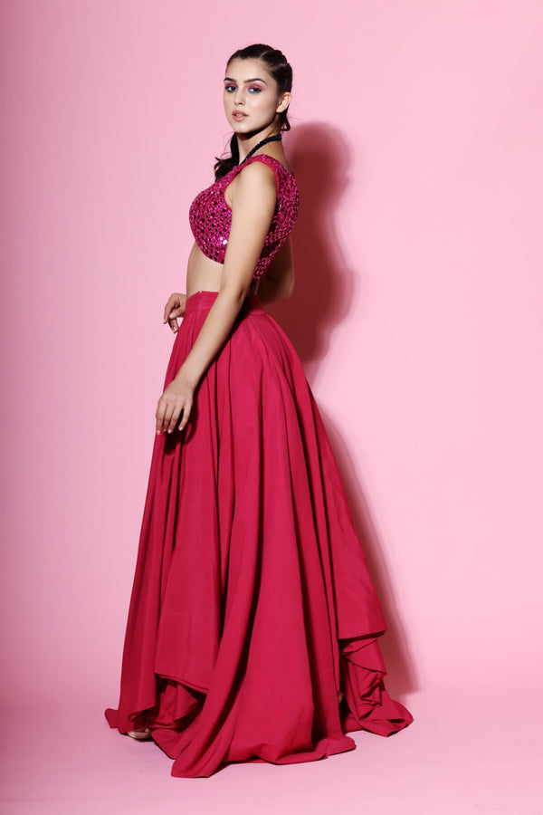 Mahima Mahajan | Hot Pink High Low Skirt Lehnga Set | INDIASPOPUP.COM