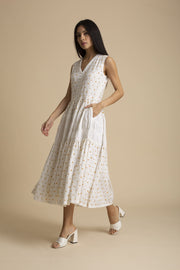 Kanelle-Ivory Beaded Dress With Gathers-INDIASPOPUP.COM