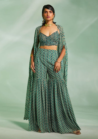 Hertha evergreen embellished sari with corset