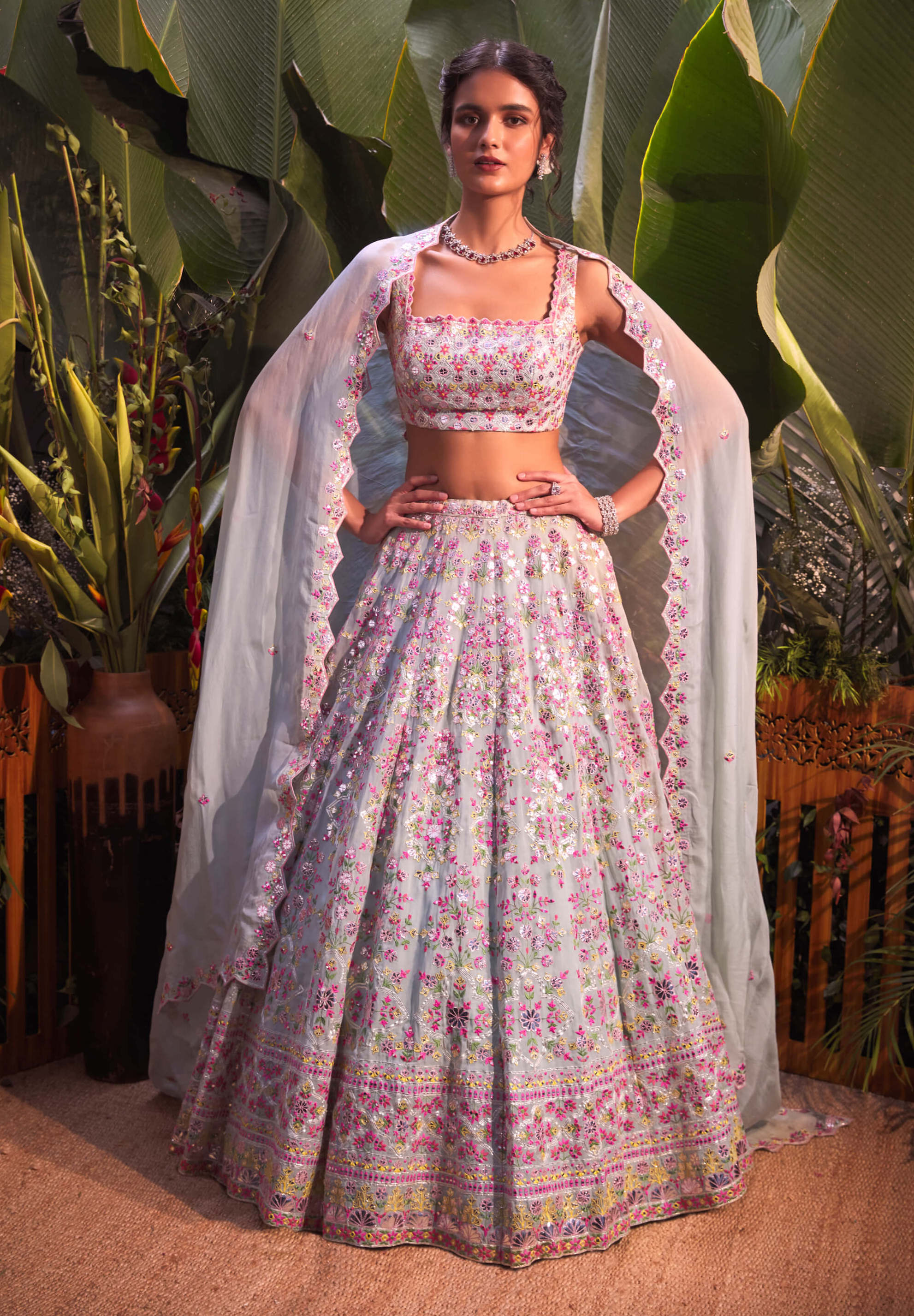 Aneesh Agarwaal | Blue Barik Lehenga Set | INDIASPOPUP.COM