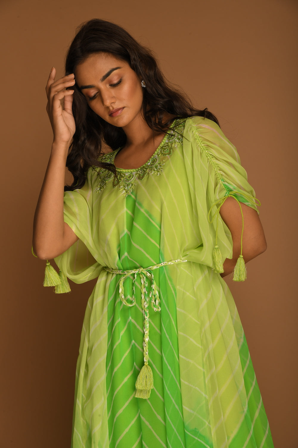 K-Anshika | Lime Green Kaftan Tunic | INDIASPOPUP.COM